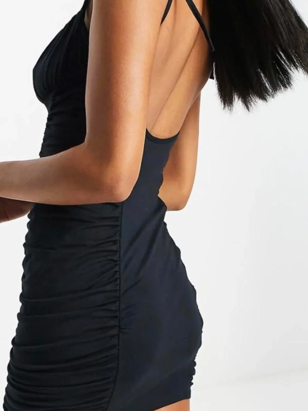 ASOS Black Ruched mini Bodycon Dress Size 6 - Picture 3 of 6